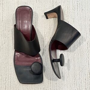 STAUD | Luna Square Toe Leather Sandals | Black | 38 ½